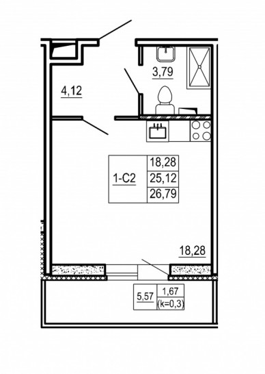 Студия 26.79 м²