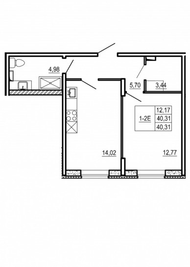 Однокомнатная квартира 40.31 м²
