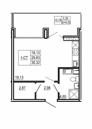 Студия 35.32 м²