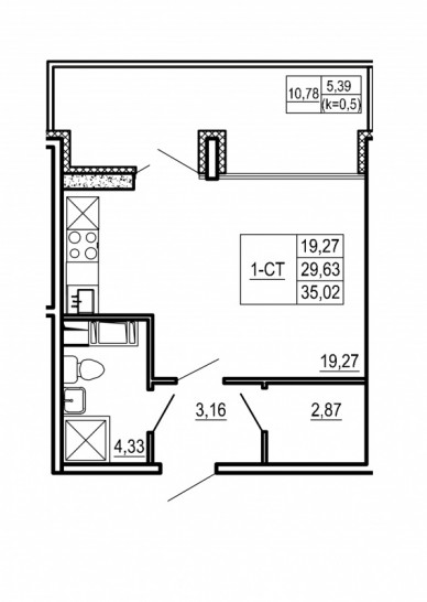Студия 35.02 м²
